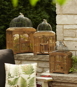 Melrose 66394DS Decorative Birdcages (Set of 3) 17.75"H, 21.75"H, 25.25"H Wood/Metal
