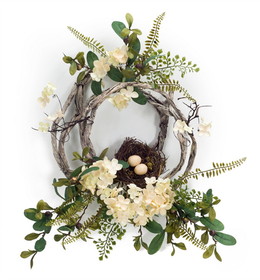 Melrose 70149DS Hydrangea/Bird Nest Wreath (Set of 4) 20"D Polyester/Plastic
