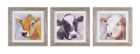 Melrose 74004DS Framed Cow Print (Set of 3) 10"H Wood/Glass