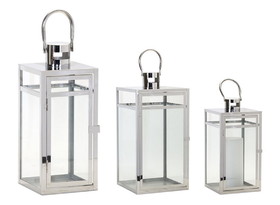 Melrose 78040DS Lantern (Set of 3) 11.75"H, 16"H, 20.5"H Stainless Steel/Glass