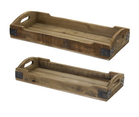Melrose 78265DS Tray (Set of 2) 21.5"L, 23.5"L Wood/Iron