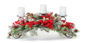 Melrose 81228DS Pine and Berry Centerpiece 31"L x 12"H Plastic/Foam (Fits 3" Candles)