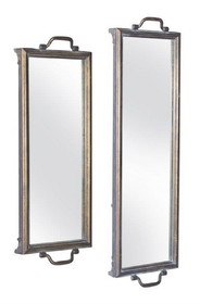 Melrose 82008DS Mirror Tray (Set of 2) 22.25"L x 8"W, 28.25"L x 8.25"W Iron/Glass
