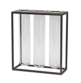 Melrose 82051DS Vases in Stand 8"L x 9"H Iron/Glass
