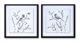Melrose 82163DS Pussy Willow & Bird Print (Set of 2) 15.75"SQ MDF/Glass