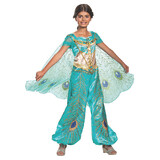 Morris Costumes Girl's Deluxe Aladdin™ Live Action Teal Jasmine Costume Small