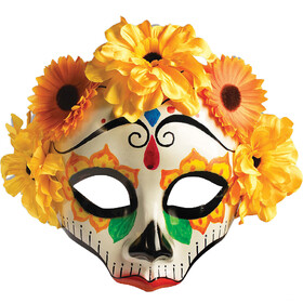Forum Novelties FM74716 Adult's Day Of The Dead Sugar Skull Mask with Yellow Flowers