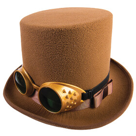 Forum Novelties FM75327 Adult's Brown Steampunk Hat with Brown Hatband &amp; Gold Goggles