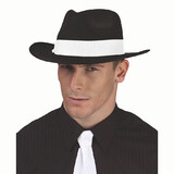 Fun World FW90006FK Adults Black Polyester Fedora Hat with White Ribbon Costume Accessory