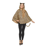 FunWorld FW90648L Woman's Hooded Leopard Poncho Costume