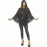 Fun World FW96980S Adults Black & White Polyester Classic Spider Web Poncho Costume Accessory