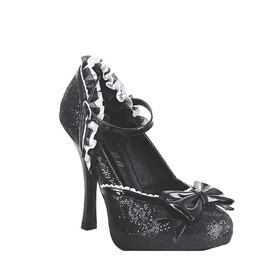 Morris Costumes Black Glitter &amp; Lace High Heel Shoes Size