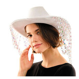 Morris Costumes KBW70504 Adults White Cowboy Hat with Iridescent Beaded Fringe