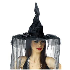Morris Costumes MR167027 Adult's Deluxe Black Velour Witch Hat with Rose &amp; Veil