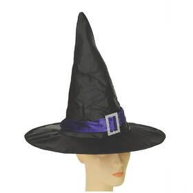 Morris Costumes MR167151 Adult's Black Witch Hat with Purple Hatband &amp; Silver Buckle