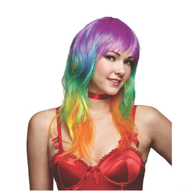 Morris Costumes MR177549 Adult's Multicolor Rainbow Wig with Bangs