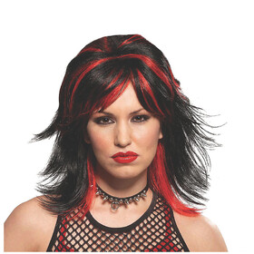 Morris Costumes MR179512 Unisex Black &amp; Red Rocker Wig