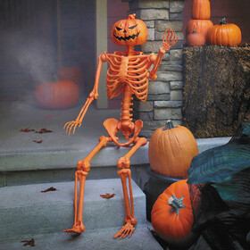 Morris Costumes PC00514 5 Ft. Posable Orange Pumpkinhead Skeleton Halloween Decoration