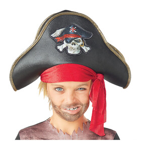 Morris Costumes SEW10596 Kid's Black Pirate Hat with Jolly Roger