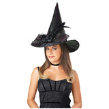 Morris Costumes SEW10610 Adult's Black Witch Hat with Bow & Feather