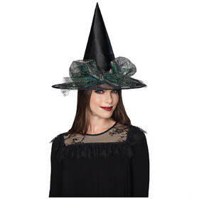 Morris Costumes SEW11815 Adult's Black Witch Hat with Tulle Bow