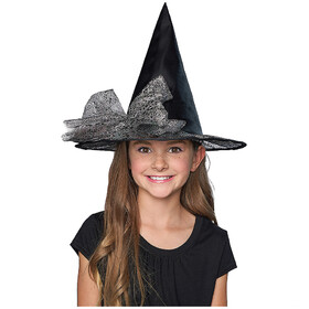 Morris Costumes SEW11817 Kid's Black Witch Hat with Tulle Bow