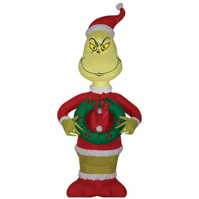 Morris Costumes SS111088G 48" Blow Up Inflatable Dr. Seuss&#153; The Grinch With Wreath Outdoor Yard Decoration