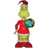 Gemmy Industiries SS113003G Blow Up Inflatable Grinch With Ornament Outdoor Yard Decoration
