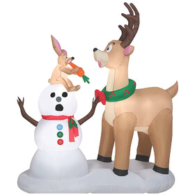 Gemmy SS114026G 72" Blow Up Inflatable Caribou Snowman Outdoor Yard Decoration