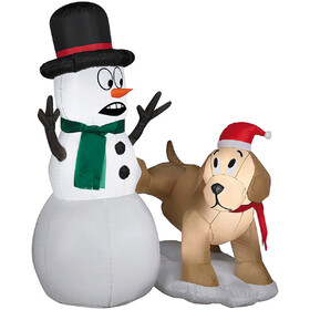 Disguise SS114364G 4 Ft. Airblown® Inflatable Snowman with Golden Retriever Outdoor Yard Decoration