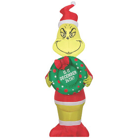 Gemmy SS116021G 48" Blow Up Inflatable Grinch with Wreath Outdoor Yard Decoration