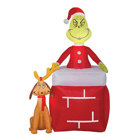 Sunstar SS116740G 66" Blow Up Inflatable Dr. Seuss&#8482;The Grinch &amp; Max Outdoor Yard Decoration