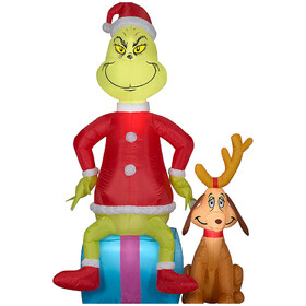 Gemmy Industiries SS117715G Airblown&#174; Grinch with Max 41-Inch Inflatable Christmas Yard D&#233;cor