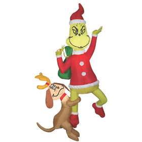 Gemmy SS117936G 6 Ft. Airblown® Blowup Inflatable Hanging Grinch &amp; Max with Built-In Lights Christmas Outdoor Yard Decoration