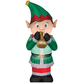 Gemmy Industiries SS118906G 72" Blow Up Inflatable Animated Elf Playing Trumpet Outdoor Yard Decoration