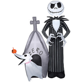 Gemmy Industiries SS224416G 60" Blow Up Inflatable Nightmare Before Christmas Jack Skellington &amp; Zero with House Outdoor Halloween Yard Decoration