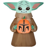 Gemmy Industiries SS226677G Blow Up Inflatable Star Wars The Mandalorian The Child with Pumpkin Outdoor Yard Decoration