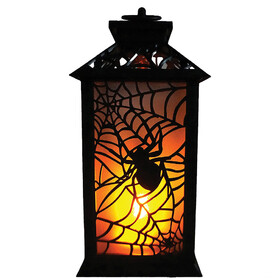 Sunstar SS48046 11.5" Flaming LED Plastic Lantern with Spider Halloween Decoration