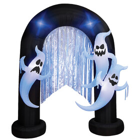 Sunstar SS550316G 96" Airblown Inflatable Lightshow Archway w/ Ghosts Black Light Halloween Yard Decoration