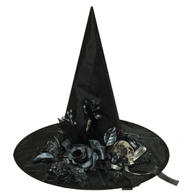 Morris Costumes SS72311 Adult's Black Witch Hat with Skull &amp; Flowers