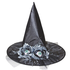 Morris Costumes SS74104 Adult's Black Witch Hat with Flowers &amp; Eyes