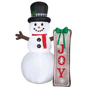Gemmy SS881423G Airblown&#174; Snowman with Sign LED Lightshow 83" Inflatable Christmas Outdoor Yard Decor