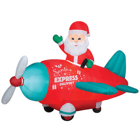 Gemmy SS882498G Airblown&#174; Animated Santa in Vintage Airplane 61" Inflatable Christmas Outdoor Yard Decor