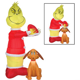 Gemmy SS882538G Airblown&#174; Animated Grinch Putting Santa Hat on Max 35" Inflatable Christmas Outdoor Yard Decor