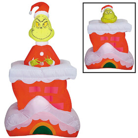 Disguise SS883255G 5 Ft. 6" Airblown® Inflatable Dr. Seuss How the Grinch Stole Christmas Pop-Up Grinch with Chimney Outdoor Yard Decoration