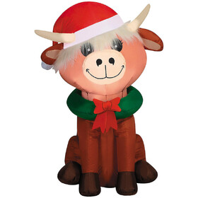 Disguise SS885410G 4 Ft. Airblown® Inflatable Baby Highland Cow with Santa Hat Christmas Outdoor Yard Decoration