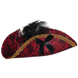 Underwraps UR30575 Adult's Black & Red Fancy Tricorne Hat with Feather