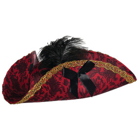 Underwraps UR30575 Adult's Black &amp; Red Fancy Tricorne Hat with Feather