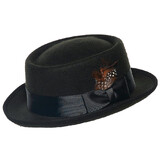 Underwraps UR30583 Adult's Black Pork Pie Hat with Feather