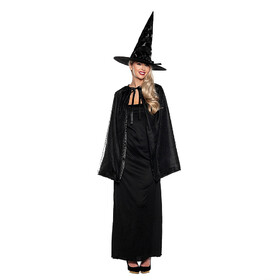 Underwraps UR30748OS Adult Black Witch Cape &amp; Hat Costume Set